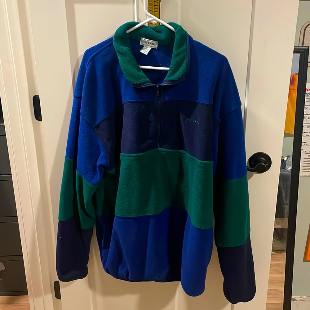IZOD Sweater Adult Extra Large Quarter Zip Pullover Color Block Blue Green Men